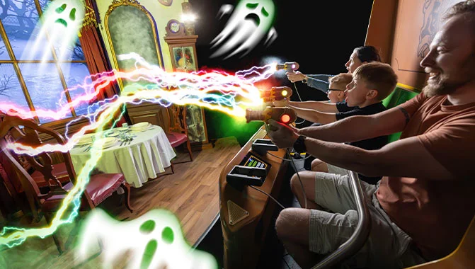 A dead 4D cinema becomes a rotating theatre where the targets are physical